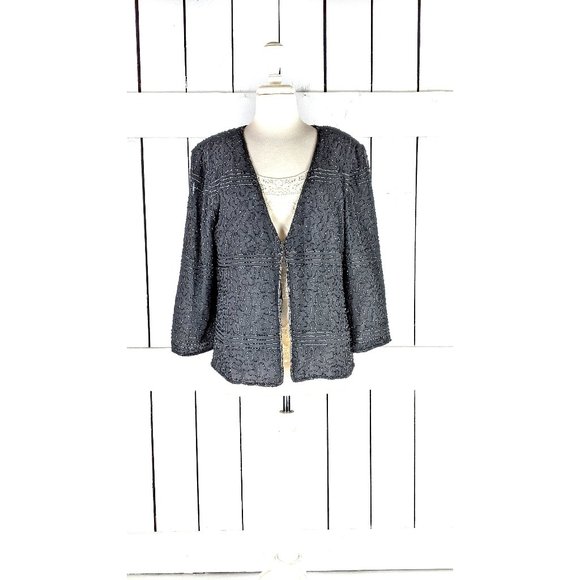 90s vintage black beaded cover up evening blazer jacket XL - Picture 1 of 6